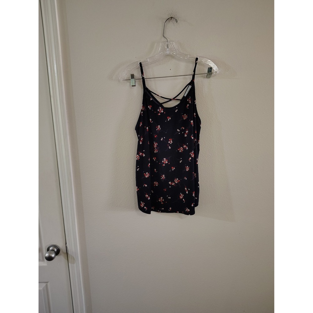 Kaileigh Navy Blue Floral Crisscross Back Camisole Top XL